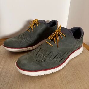 Cole Haan Men’s 13M ZerøGrand Suede Oxford Shoes Green White Red Sole Lightweigh